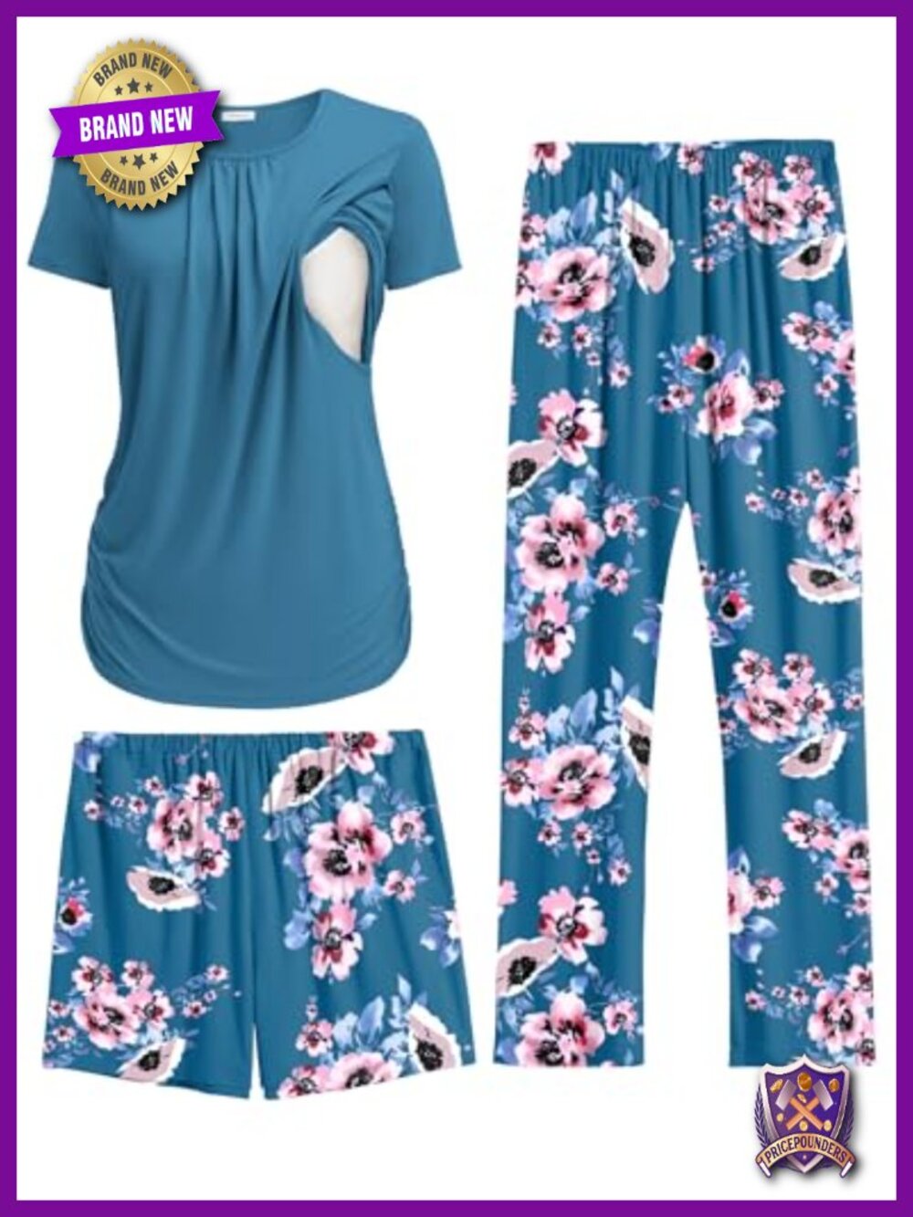 Maternity Nursing Pajama Set 3 Piece Postpartum Lounge Sleepwear